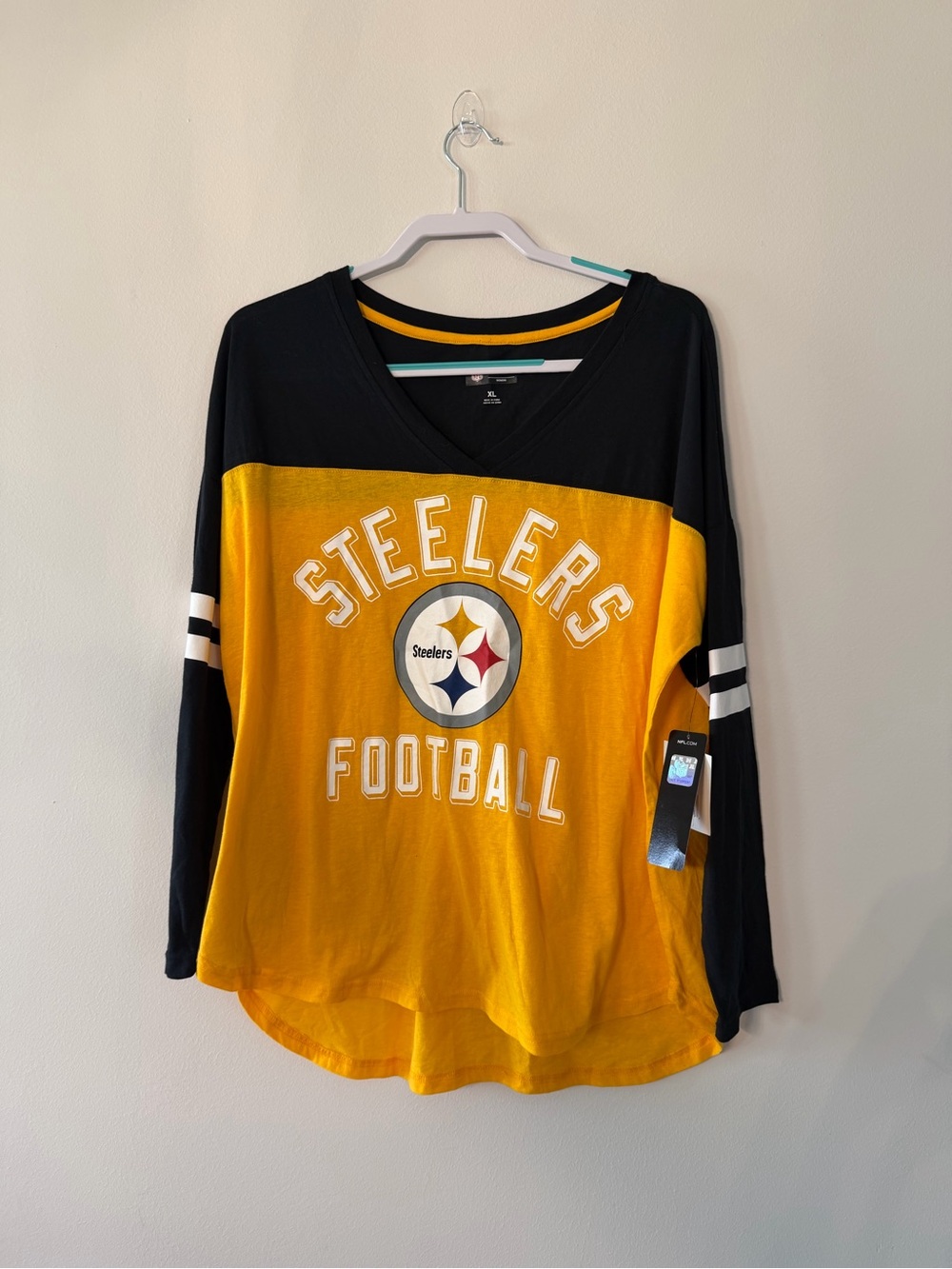 Long-Sleeve Football Tee in Yellow & Black